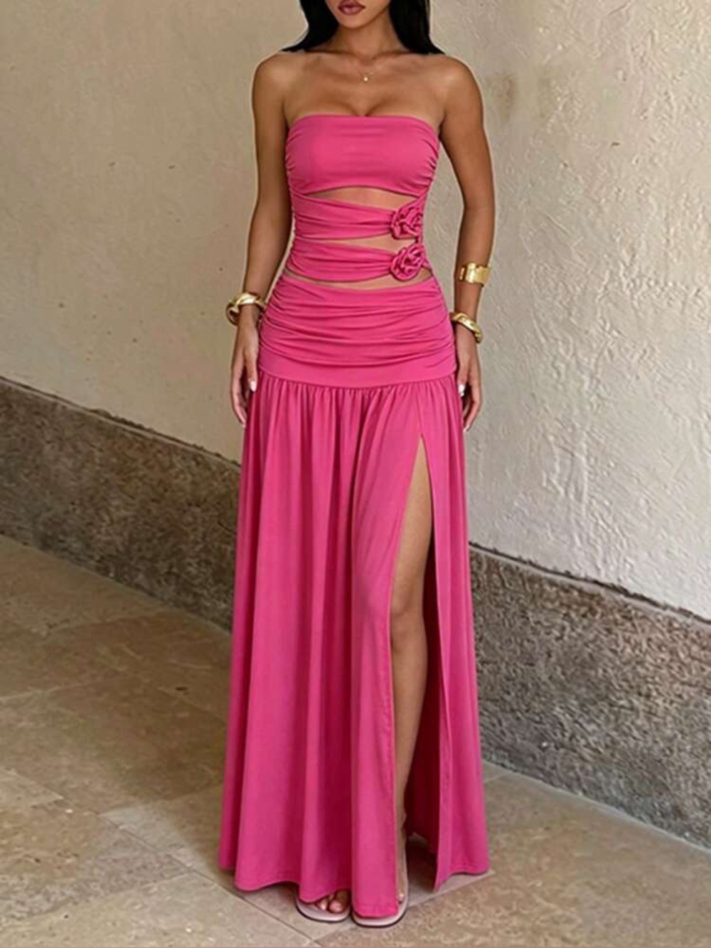 Dear Emilia SHIMMER SOIRÉE STRAPLESS MAXI DRESS PINK
